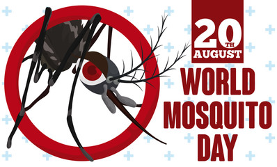 Female Mosquito Coming Out of a Ring for Mosquito Day, Vector Illustration