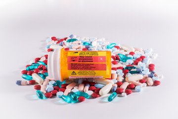 Pill bottle with warning labels