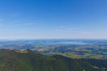 Fototapeta na wymiar Lake Chiemsee view from Mount Hochfelln on a sunny summer day