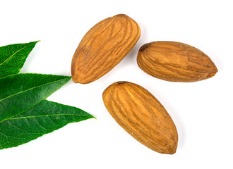 Almonds on a white