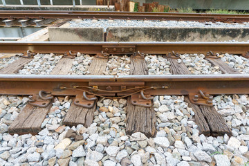 close up of railway track for transportation and logistic
