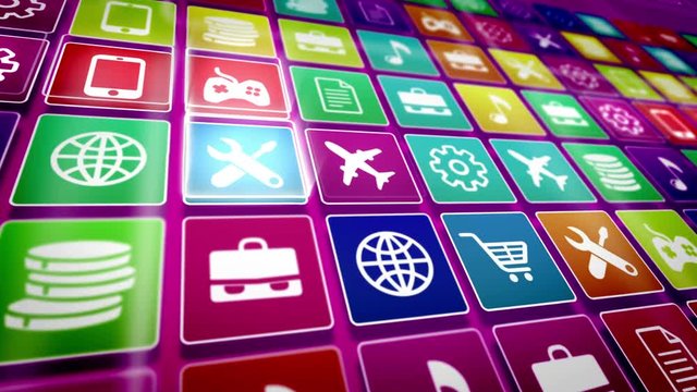 Animation of abstract Mobile app icons set. Loopable.
