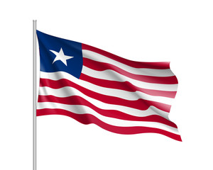 Fototapeta premium Liberia flag. Illustration of African country waving flag on flagpole. Vector 3d icon isolated on white background. Realistic illustration