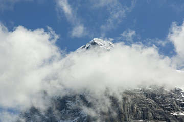 Peak of Mount Moench with cloud, Grindelwald, Bernese Oberland, Switzerland