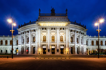 Fototapeta premium The historic Burgtheater in Vienna (Austria), most important german language theatre in the world, at night