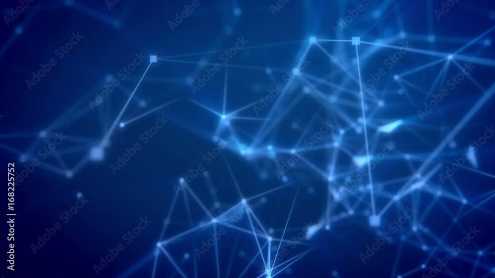 Poster animation of beautiful futuristic background with dots connected lines on a blue background. loopabl