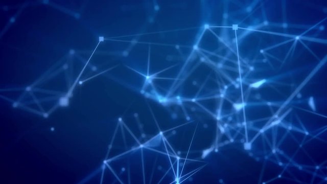 Animation of Beautiful Futuristic background with dots connected lines on a blue background. Loopable.