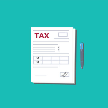 Tax form and pen. Top view. Modern flat design graphic elements. Vector illustration.