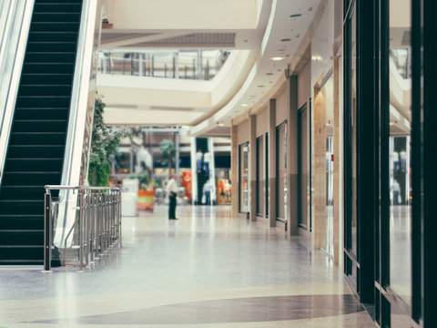 interior of modern shopping mall building. Shallow DOF
