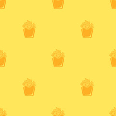 Seamless pattern vector minimalist French fries on yellow background