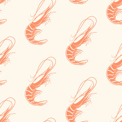 Seafood seamless pattern with Atlantic shrimps, vector illustration