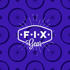 Fix gear logo on seamless pattern with bicycle wheel, vector illustration