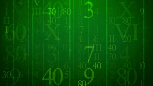 Animation of random numbers figures on a green background. Seamless loop.