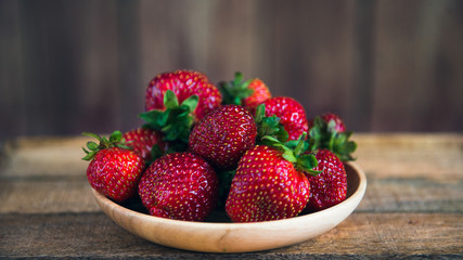 strawberry wooden background