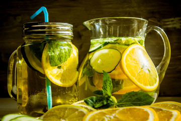 Refreshing detox with orange, lemon, cucumber and mint