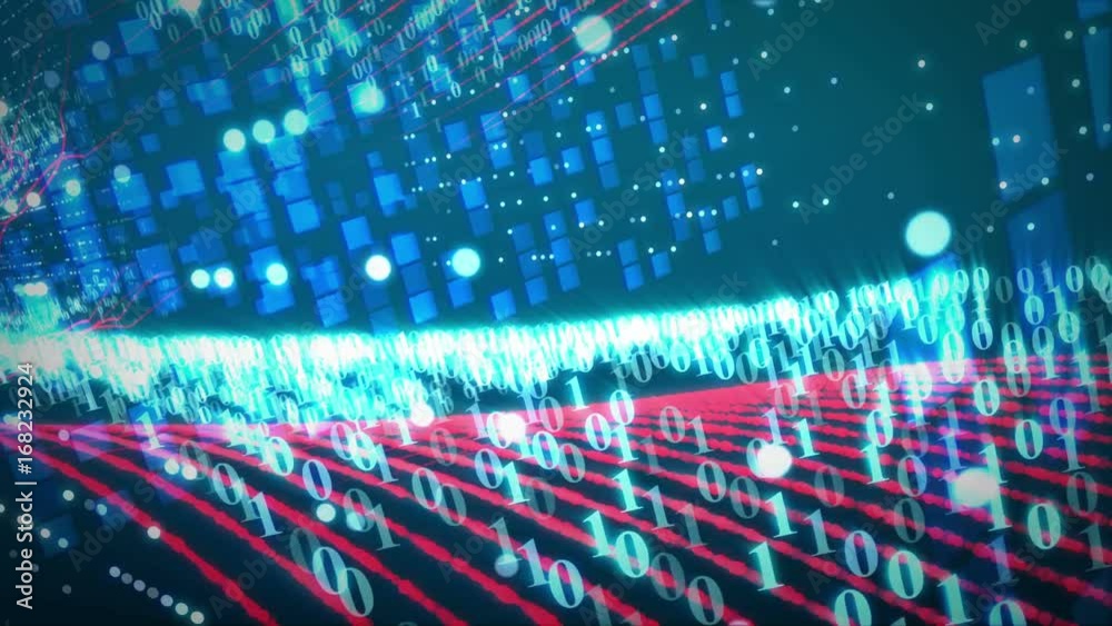 Poster abstract background concept of digatal data transfer with light streaks wires and zero and one figur