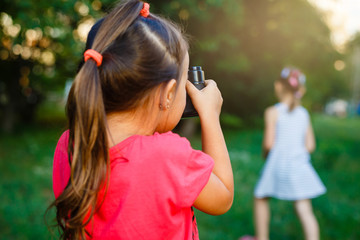 Little Girl Amusement Park Camera Photography