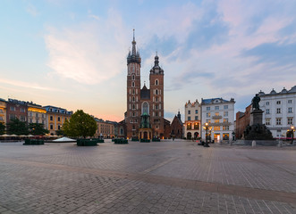 Naklejka na ściany i meble Rynek Glowny - The main square of Krakow in the morning