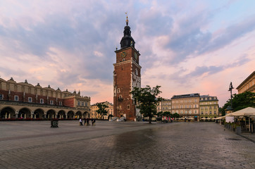 Naklejka premium Town hall tower in Krakow in the morning