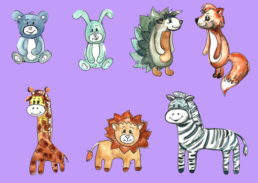 A set of cartoon children's animals