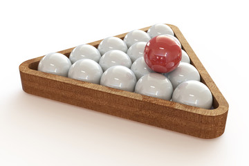 Billiard balls in the triangle. 3d illustration on isolated white background.