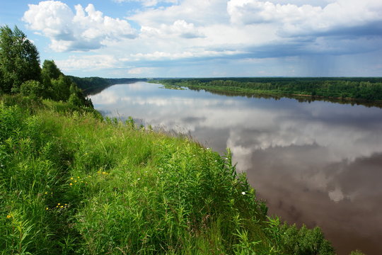 Sokolia mountain, Kirov region, Russia. View of the river Vyatka. Kotelnichesky location of the pareyazavs.