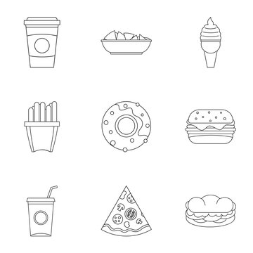Snacks icon set, outline style