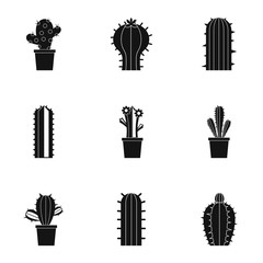 Types of cactus icon set, simple style