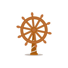 Obraz premium Ship, sailboat steering wheel, cartoon vector illustration isolated on white background. Cartoon, comic style vector illustration of traditional wooden ship, sailboat steering wheel on stand
