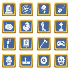 Zombie icons set blue