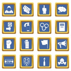 Protest icons set blue