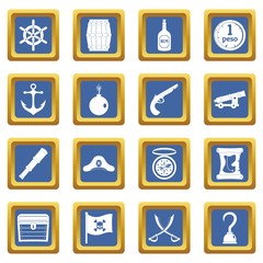 Pirate icons set blue