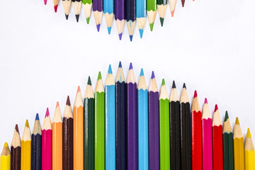 Close up of color pencils on white background