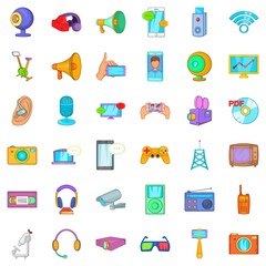 Electronic device icons set, cartoon style