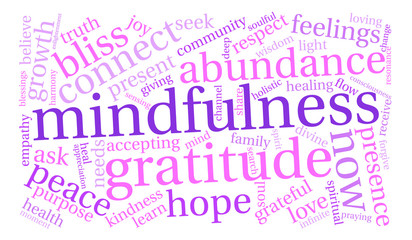 Mindfulness Word Cloud on a white background. 