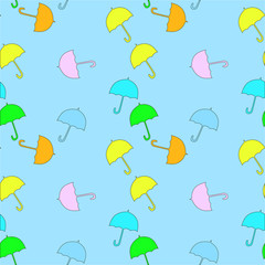 Seamless pattern with cute multicolor flat umbrellas.