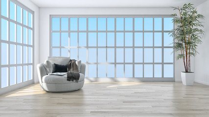 Modern bright interiors. 3D rendering
