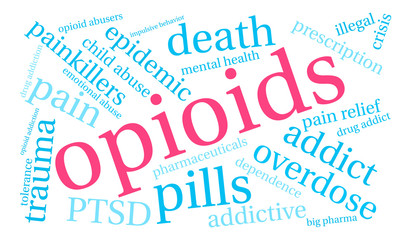 Fototapeta premium Opioids Word Cloud on a white background. 