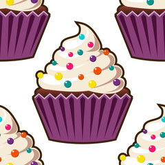 Cupcake vector seamless pattern. Muffin sweet texture background. Colorful dessert backdrop. Texture for prints, decorations, fabric.