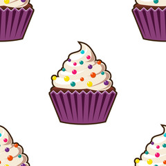Cupcake vector seamless pattern. Muffin sweet texture background. Colorful dessert backdrop. Texture for prints, decorations, fabric.