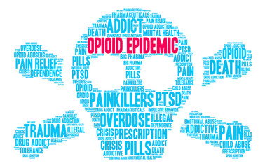 Opioid Epidemic word cloud on a white background.