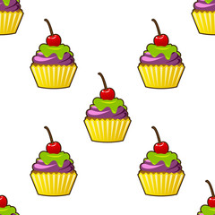 Cupcake vector seamless pattern. Muffin sweet texture background. Colorful dessert backdrop. Texture for prints, decorations, fabric.