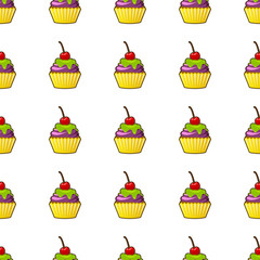 Cupcake vector seamless pattern. Muffin sweet texture background. Colorful dessert backdrop. Texture for prints, decorations, fabric.