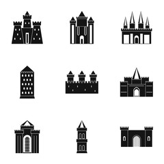 Medieval castles icon set, simple style