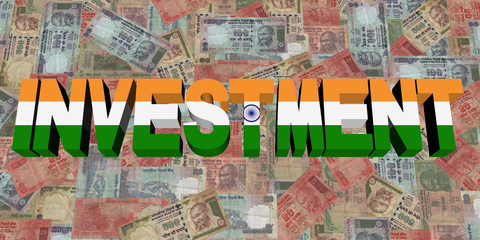 Investment text with Indian flag on currency illustration