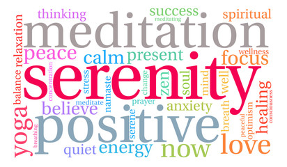 Serenity Word Cloud on a white background. 