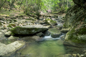 Waterfall on a Mountain River of Crimea