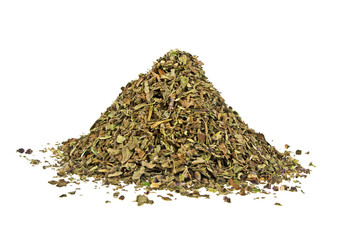 Pile of dried peppermint on a white background