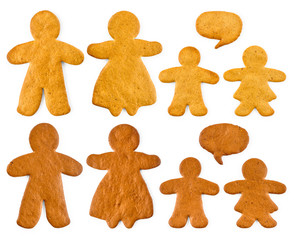 Set gingerbreads man and woman with kids - Christmas sweet cookies, isolated on white background