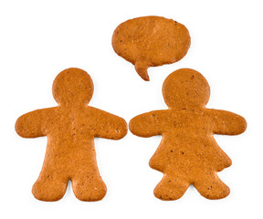 Gingerbread man and woman - Christmas sweet cookies, isolated on white background